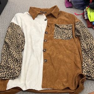 Leopard Print Shirt with Brown and White Panels